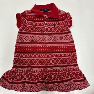 Polo Ralph Lauren fair isle red polo shirt sleeved ruffle hem dress 2T